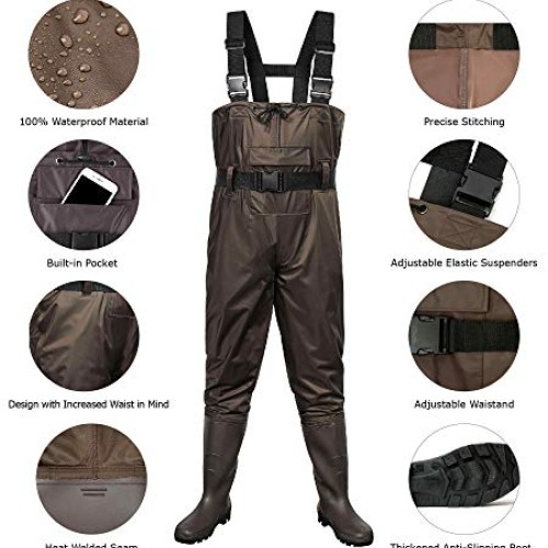 Toandon Mens Chest Waders Fishing Bootfoot Waders with Boots Water...