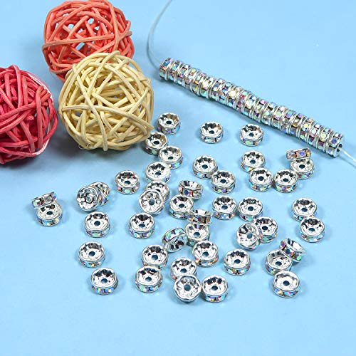 TOAOB 100pcs 8mm Round AB Crystal Rondelle Spacer Beads Silver Pla...