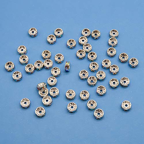 TOAOB 100pcs 8mm Round AB Crystal Rondelle Spacer Beads Silver Pla...