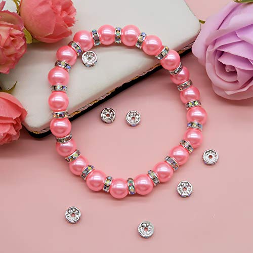 TOAOB 100pcs 8mm Round AB Crystal Rondelle Spacer Beads Silver Pla...