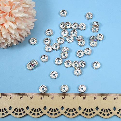 TOAOB 100pcs 8mm Round AB Crystal Rondelle Spacer Beads Silver Pla...