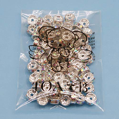 TOAOB 100pcs 8mm Round AB Crystal Rondelle Spacer Beads Silver Pla...
