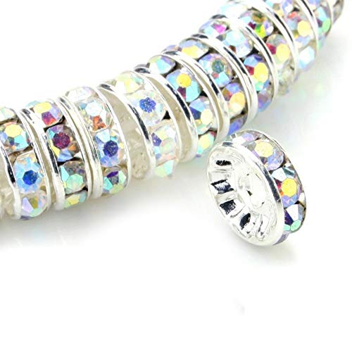 TOAOB 100pcs 8mm Round AB Crystal Rondelle Spacer Beads Silver Pla...