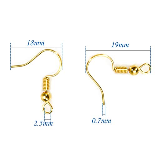 TOAOB 100pcs Earring Hooks Ear Wires with Ball and Coil K-Gold Ton...