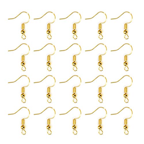 TOAOB 100pcs Earring Hooks Ear Wires with Ball and Coil K-Gold Ton...