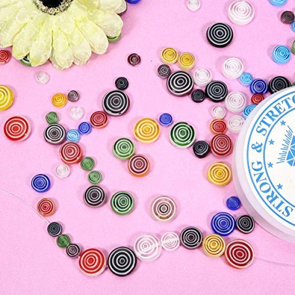 TOAOB 182pcs Assorted Colors Glass Beads Flat Round Lampwork Space...