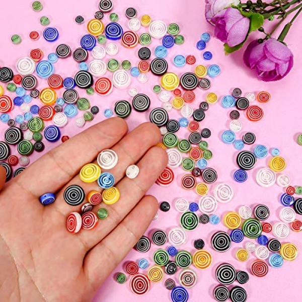 TOAOB 182pcs Assorted Colors Glass Beads Flat Round Lampwork Space...