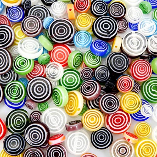 TOAOB 182pcs Assorted Colors Glass Beads Flat Round Lampwork Space...