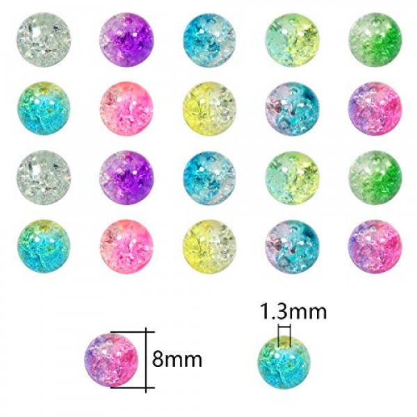TOAOB 200pcs 10 Assorted Color Crackle Lampwork Glass Beads 8mm Ro...