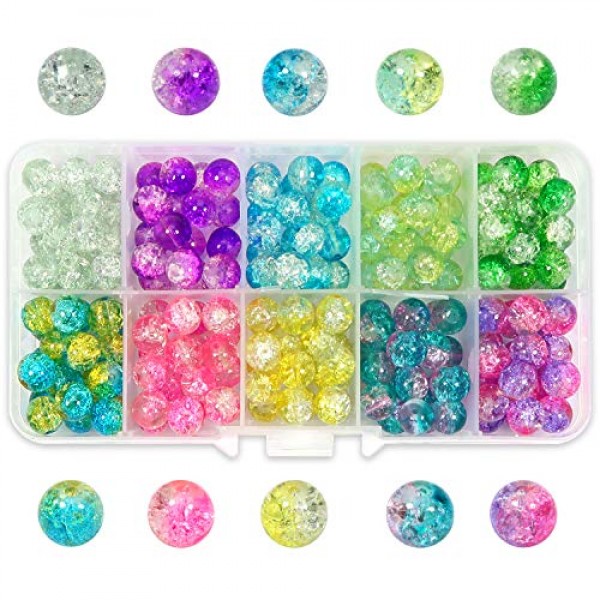TOAOB 200pcs 10 Assorted Color Crackle Lampwork Glass Beads 8mm Ro...