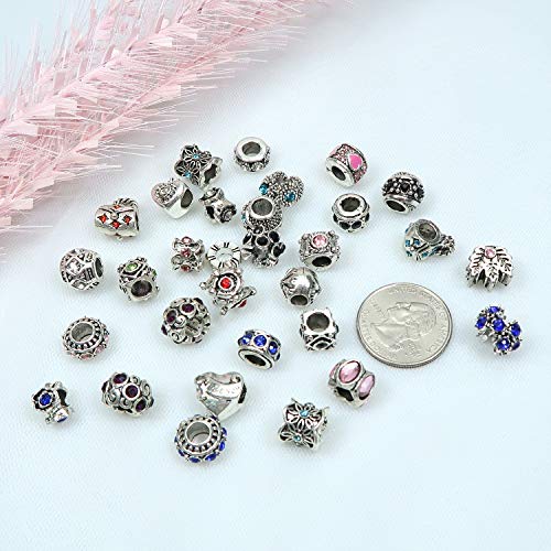 TOAOB 30pcs Assorted Antique Silver Rhinestone European Lampwork B...