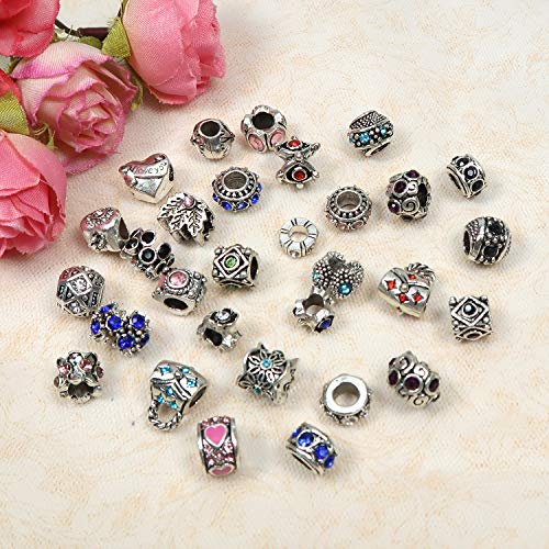 TOAOB 30pcs Assorted Antique Silver Rhinestone European Lampwork B...