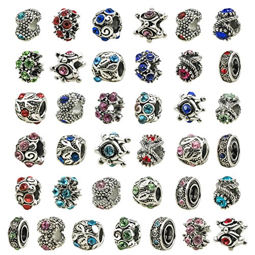 TOAOB 30pcs Assorted Antique Silver Rhinestone European Lampwork B...
