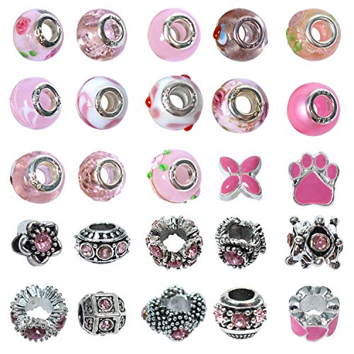 TOAOB 50pcs Assorted Glass European Lampwork Beads Large Hole Spac...