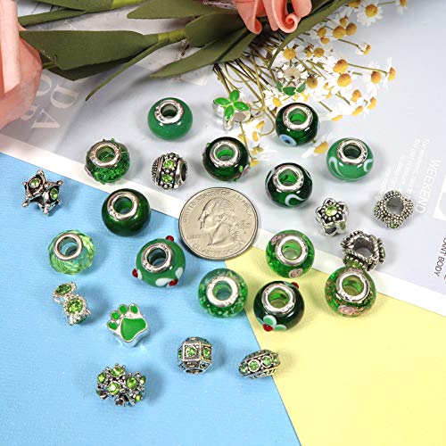 TOAOB 50pcs Assorted Green Glass European Large Hole Beads Rhinest...