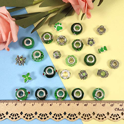 TOAOB 50pcs Assorted Green Glass European Large Hole Beads Rhinest...
