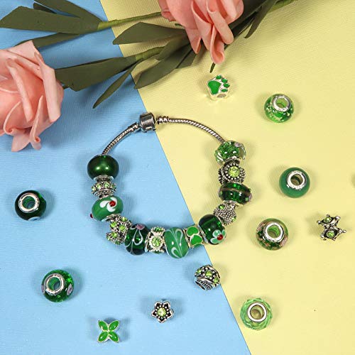 TOAOB 50pcs Assorted Green Glass European Large Hole Beads Rhinest...