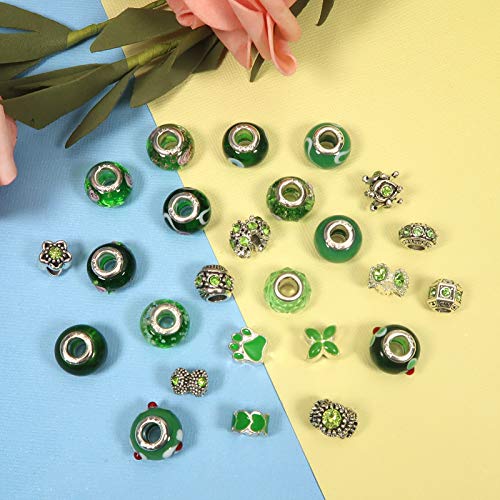 TOAOB 50pcs Assorted Green Glass European Large Hole Beads Rhinest...