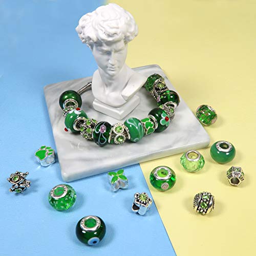 TOAOB 50pcs Assorted Green Glass European Large Hole Beads Rhinest...