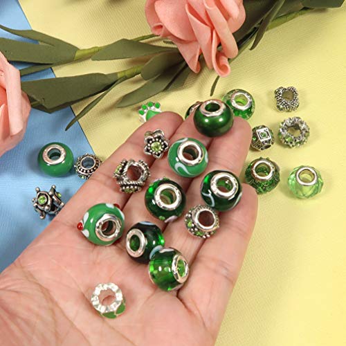 TOAOB 50pcs Assorted Green Glass European Large Hole Beads Rhinest...