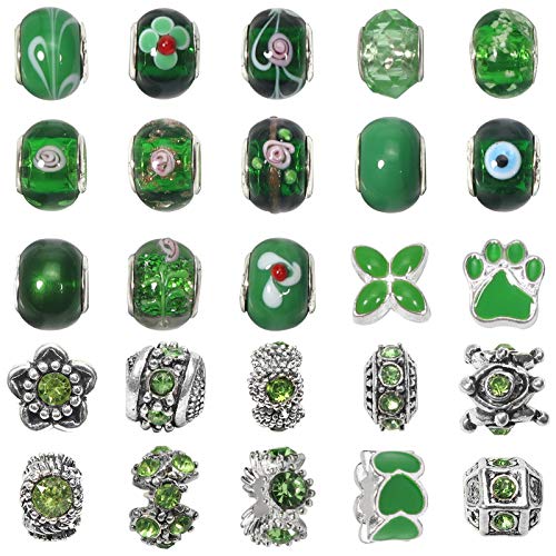 TOAOB 50pcs Assorted Green Glass European Large Hole Beads Rhinest...