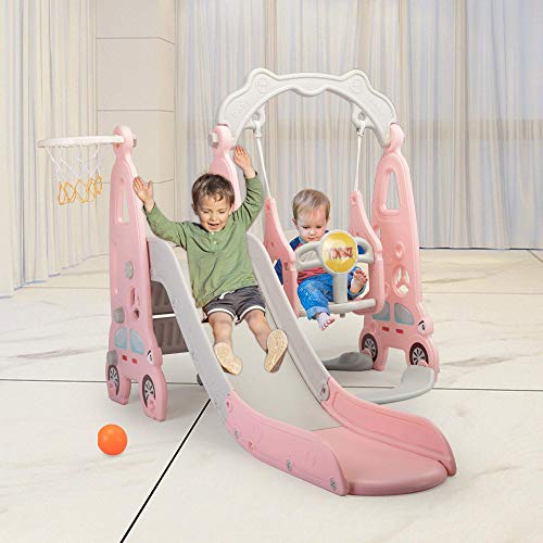 TOBBI Toddler Climber and Swing Set, 3 in 1 Slide and Swing Set fo...
