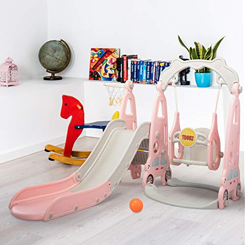 TOBBI Toddler Climber and Swing Set, 3 in 1 Slide and Swing Set fo...