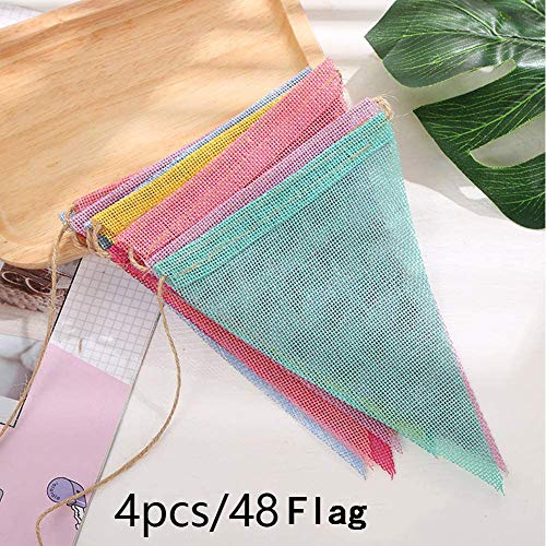 ToBeIT Triangle Flag 48 Flags Imitated Burlap Pennant Banner - Mul...