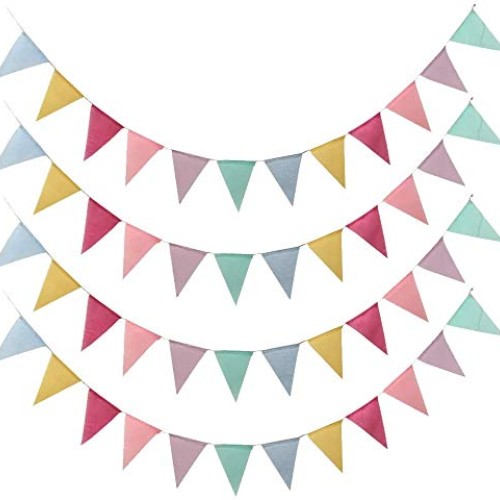 ToBeIT Triangle Flag 48 Flags Imitated Burlap Pennant Banner - Mul...