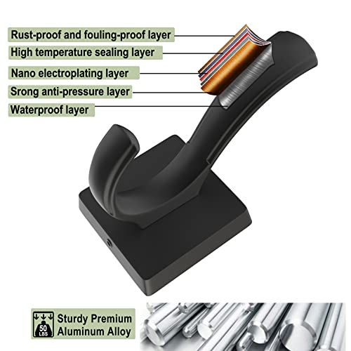 TOFIIGREM Black Wall Hooks Towel Hook, Bath Robe Hooks Heavy Duty ...