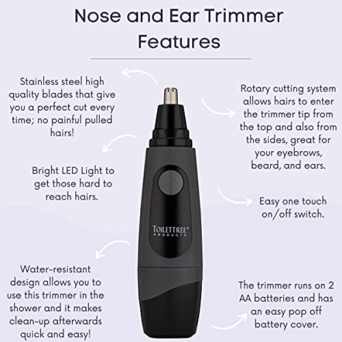 ToiletTree Products Water Resistant Nose and Ear Hair Trimmer with...