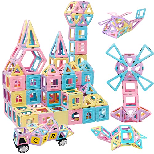 Magnetic Tiles Building Blocks Toys for Kids, 136 Pieces 3D Creati...