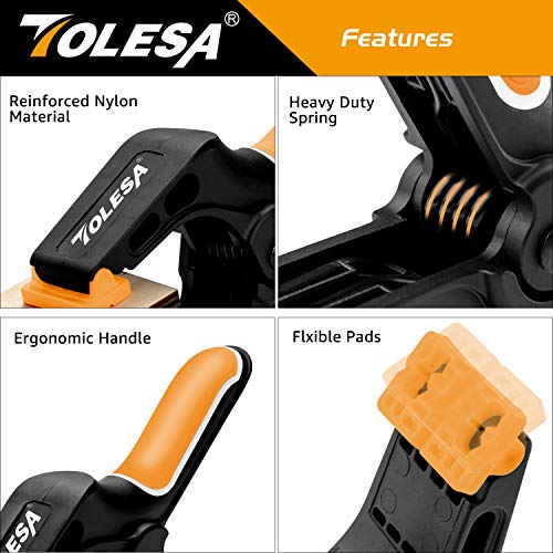 TOLESA 7-Inch Spring Clamps Powerful Force 4-Piece Nylon Clamp wit...
