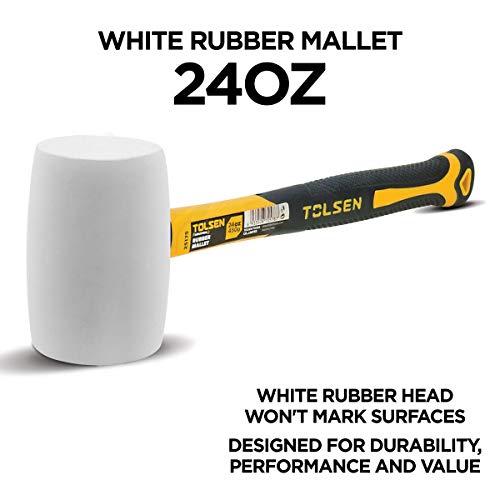 White Rubber Mallet 24oz, Rubber Mallet Hammer, Fiberglass Handle,...