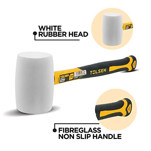 White Rubber Mallet 24oz, Rubber Mallet Hammer, Fiberglass Handle,...