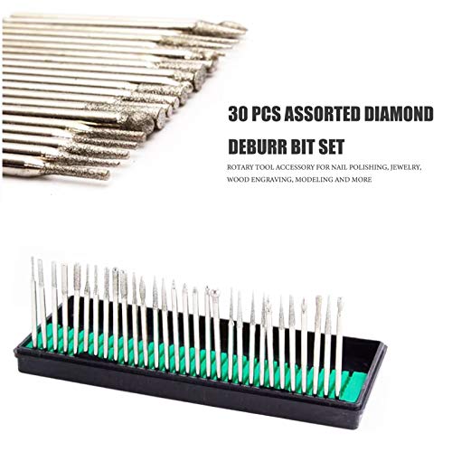 30 PCS Diamond Burrs Set, 1/8” Shank Rotary Tool Accessory for Jew...