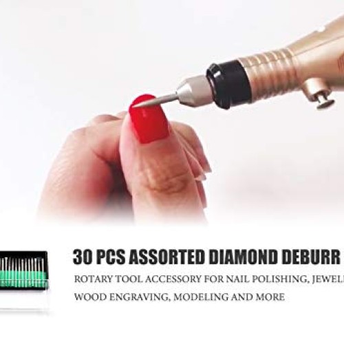 30 PCS Diamond Burrs Set, 1/8” Shank Rotary Tool Accessory for Jew...