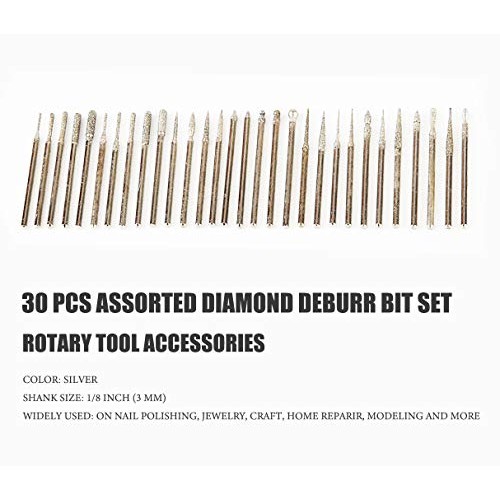 30 PCS Diamond Burrs Set, 1/8” Shank Rotary Tool Accessory for Jew...