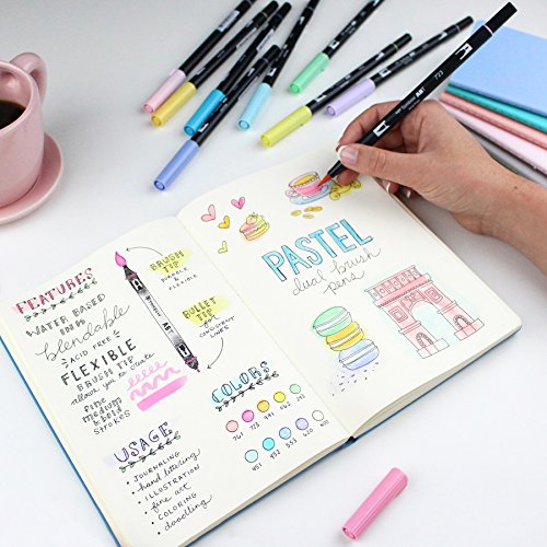 Tombow 56187 Dual Brush Pen Art Markers, Pastel, 10-Pack. Blendabl...
