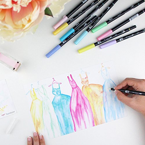 Tombow 56187 Dual Brush Pen Art Markers, Pastel, 10-Pack. Blendabl...