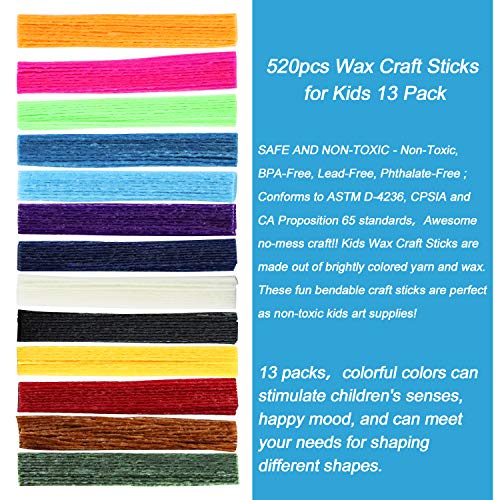 520pcs Wax Craft Sticks for Kids 13 Pack - Bendable Sticky Yarn St...