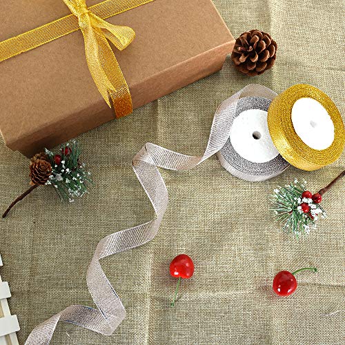 6 Rolls 4/5Inch Width Gold Silver Metallic Glitter Ribbons Sparkly...