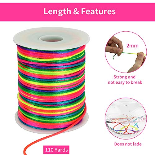 TONIFUL 2mm x 110 Yards Rainbow Color Satin Nylon Trim Cord for Ch...