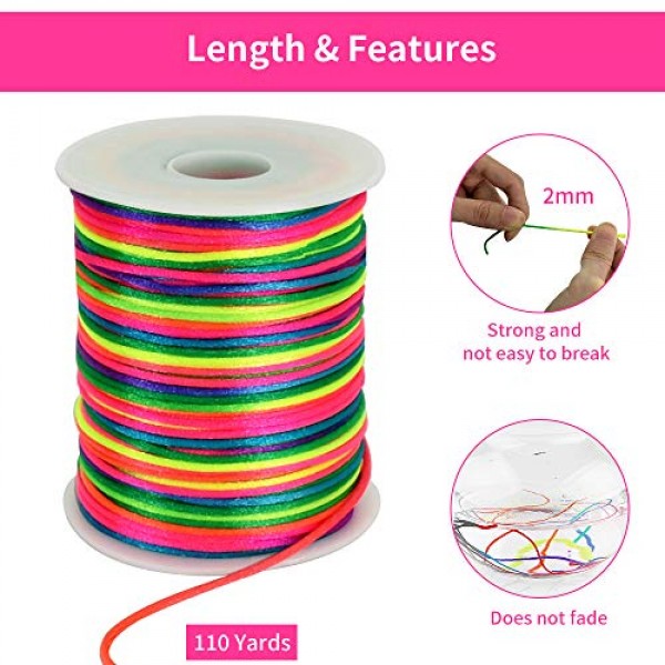 TONIFUL 2mm x 110 Yards Rainbow Color Satin Nylon Trim Cord for Ch...