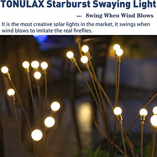 TONULAX Solar Garden Lights - New Upgraded Solar Swaying Light, Sw...