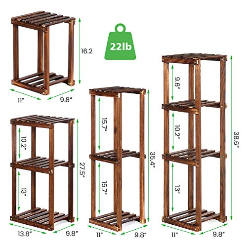 TOOCA Wood Plant Stand Indoor, 4-Piece-Set 16/27/35/38 Flexibl...