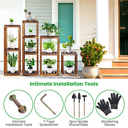 TOOCA Wood Plant Stand Indoor, 4-Piece-Set 16/27/35/38 Flexibl...