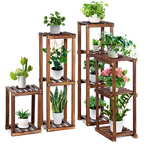 TOOCA Wood Plant Stand Indoor, 4-Piece-Set 16/27/35/38 Flexibl...