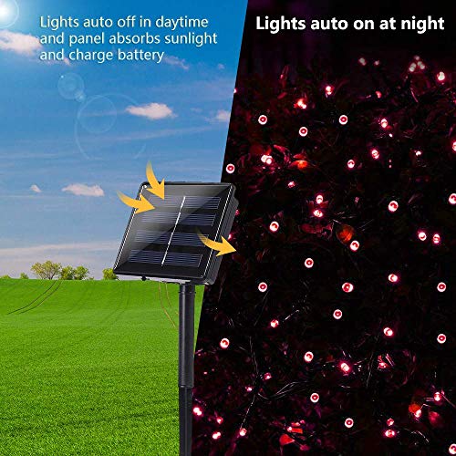 Toodour Solar Red String Lights, 72ft 200 LED 8 Modes Outdoor Stri...