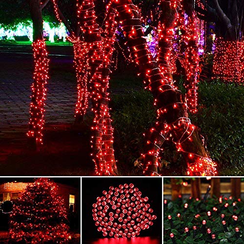 Toodour Solar Red String Lights, 72ft 200 LED 8 Modes Outdoor Stri...